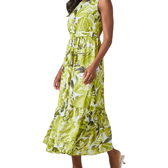 Kasper Vibrant Green Leaf Maxi Dress and sweater - Picture 3 of 7